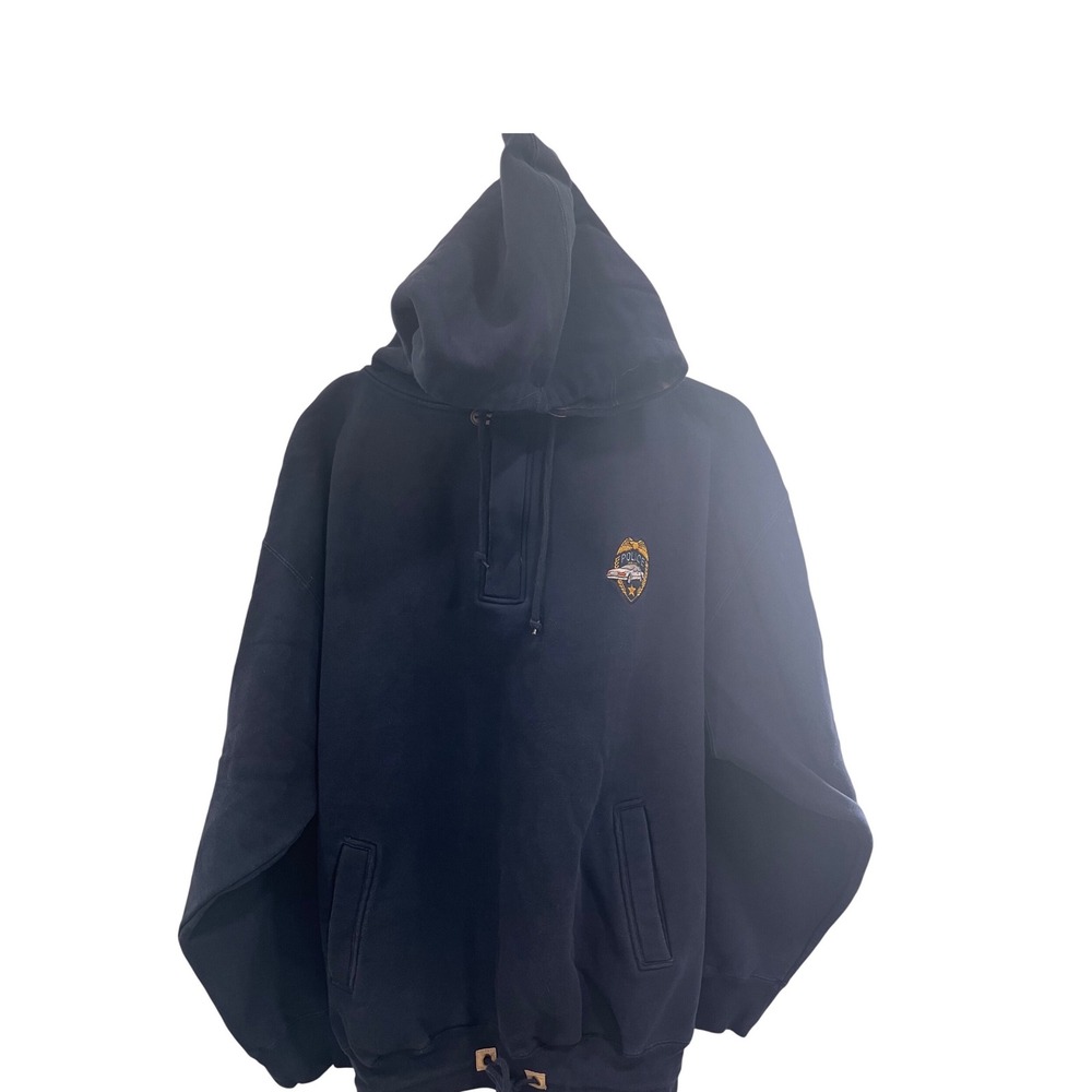BAC Premier Mens Navy‎ Blue Police Badge Plaid Lined Hoodie Sweatshirt Large
